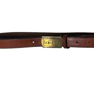 Bonjour Paris Leather Belt Solid Brass Buckle Women's Classic Brown vintage